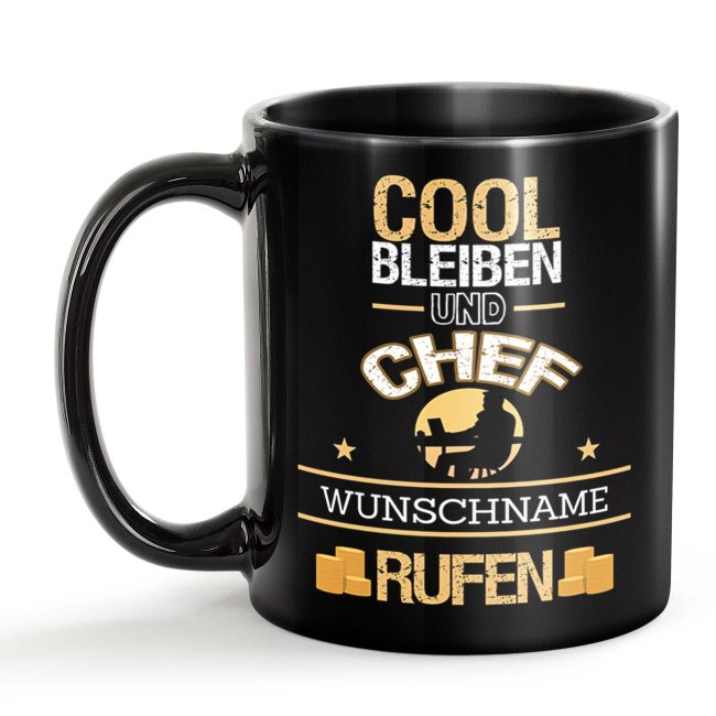 Schwarze Tasse - Chef - Berufe-Tasse mit Name