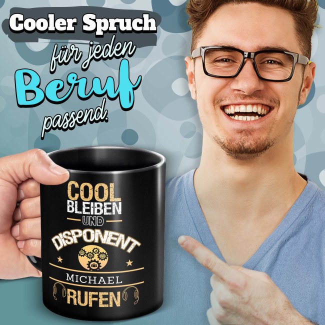 Schwarze Tasse - Disponent - Berufe-Tasse mit Name