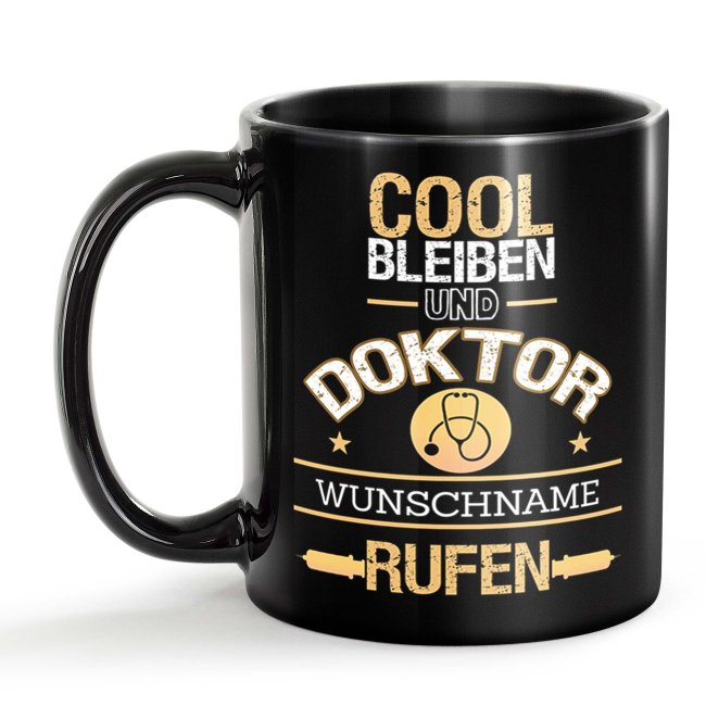 Schwarze Tasse - Doktor - Berufe-Tasse mit Name