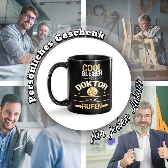 Schwarze Tasse - Doktor - Berufe-Tasse mit Name