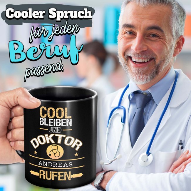 Schwarze Tasse - Doktor - Berufe-Tasse mit Name