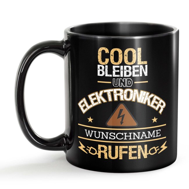 Schwarze Tasse - Elektroniker - Berufe-Tasse mit Name