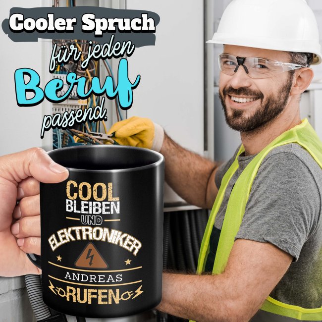 Schwarze Tasse - Elektroniker - Berufe-Tasse mit Name