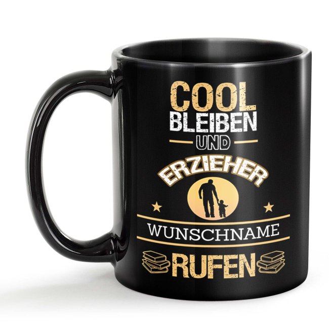 Schwarze Tasse - Erzieher - Berufe-Tasse mit Name