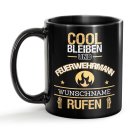 Schwarze Tasse - Feuerwehrmann - Berufe-Tasse mit Name