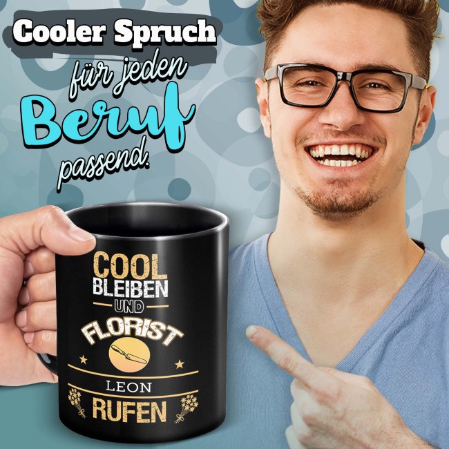 Schwarze Tasse - Florist - Berufe-Tasse mit Name