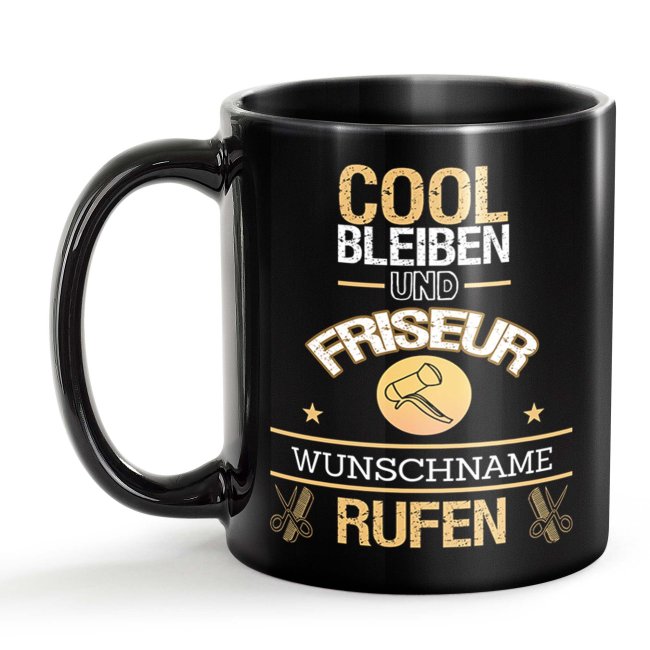 Schwarze Tasse - Friseur - Berufe-Tasse mit Name