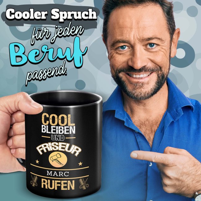 Schwarze Tasse - Friseur - Berufe-Tasse mit Name