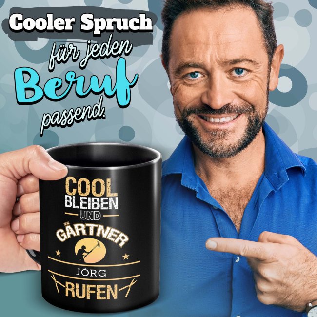 Schwarze Tasse - G&auml;rtner - Berufe-Tasse mit Name