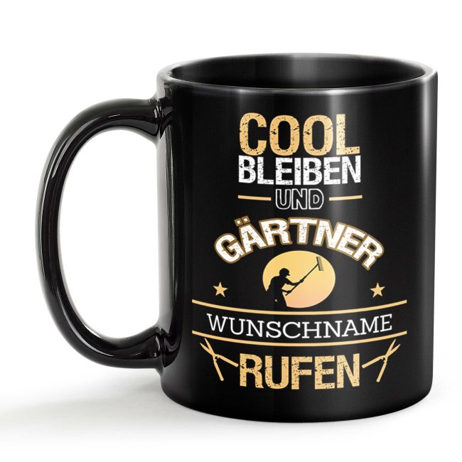 Schwarze Tasse - G&auml;rtner - Berufe-Tasse mit Name