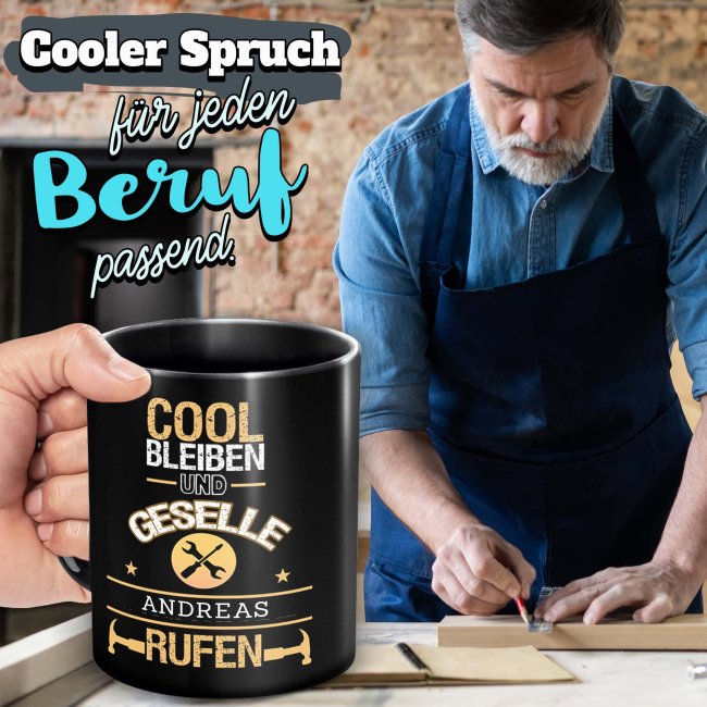 Schwarze Tasse - Geselle - Berufe-Tasse mit Name