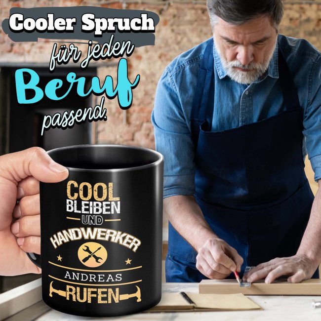 Schwarze Tasse - Handwerker - Berufe-Tasse mit Name