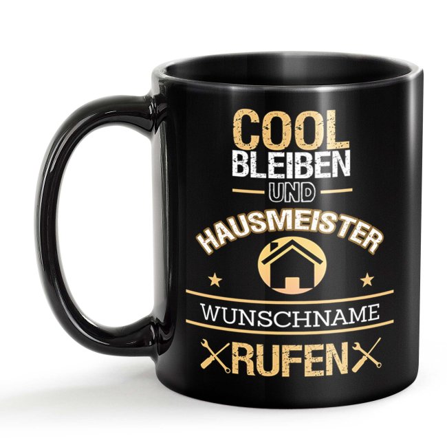 Schwarze Tasse - Hausmeister - Berufe-Tasse mit Name