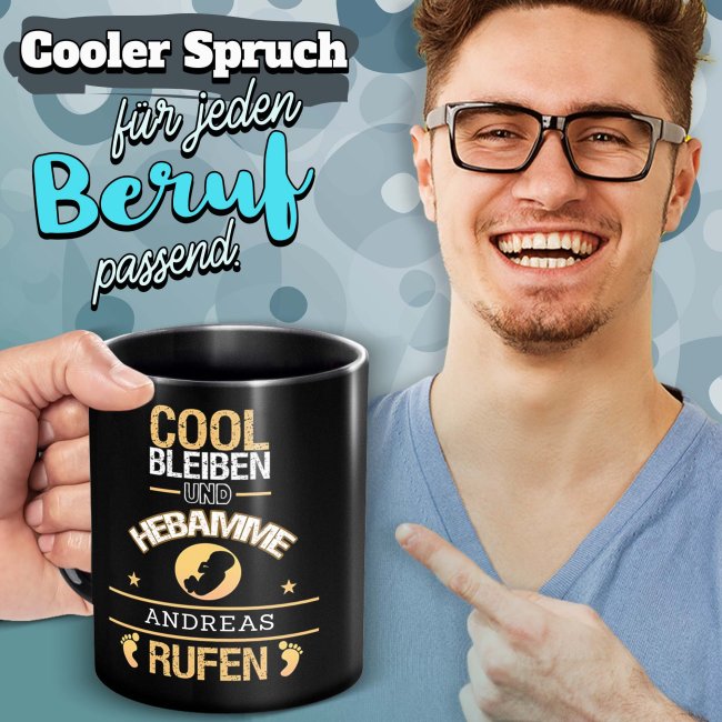 Schwarze Tasse - Hebamme - Berufe-Tasse mit Name