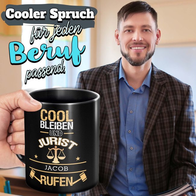 Schwarze Tasse - Jurist - Berufe-Tasse mit Name