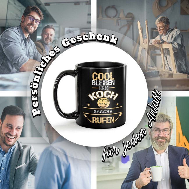 Schwarze Tasse - Koch - Berufe-Tasse mit Name