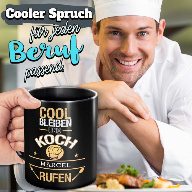 Schwarze Tasse - Koch - Berufe-Tasse mit Name