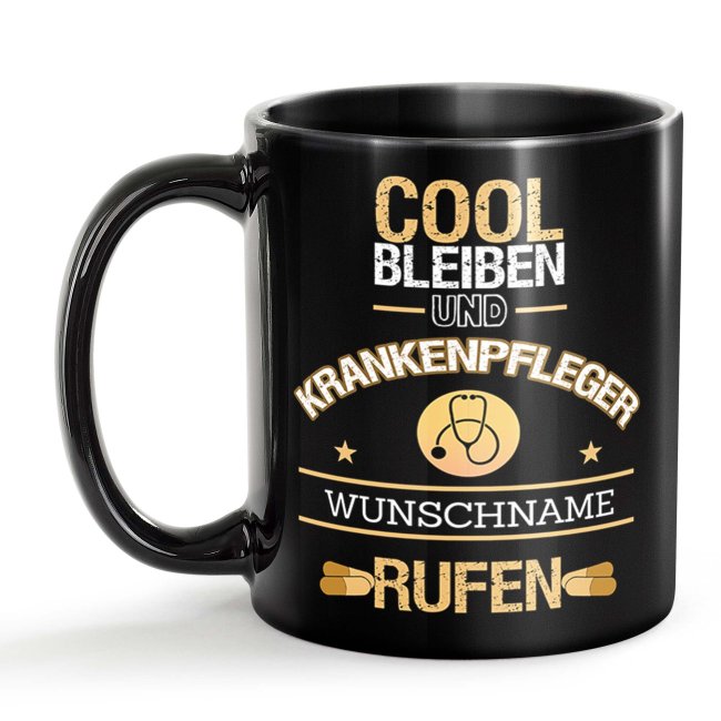 Schwarze Tasse - Krankenpfleger - Berufe-Tasse mit Name