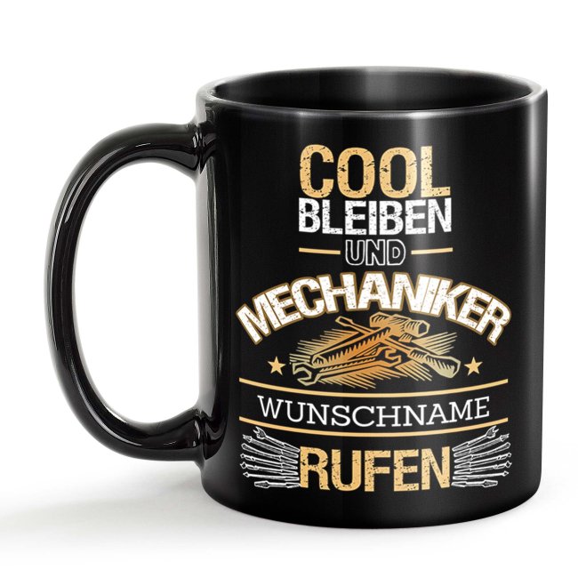 Schwarze Tasse - Mechaniker - Berufe-Tasse mit Name