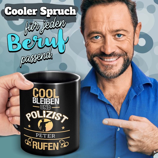 Schwarze Tasse - Polizist - Berufe-Tasse mit Name