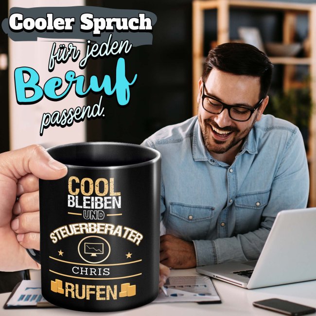 Schwarze Tasse - Steuerberater - Berufe-Tasse mit Name