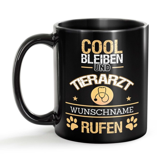 Schwarze Tasse - Tierarzt - Berufe-Tasse mit Name