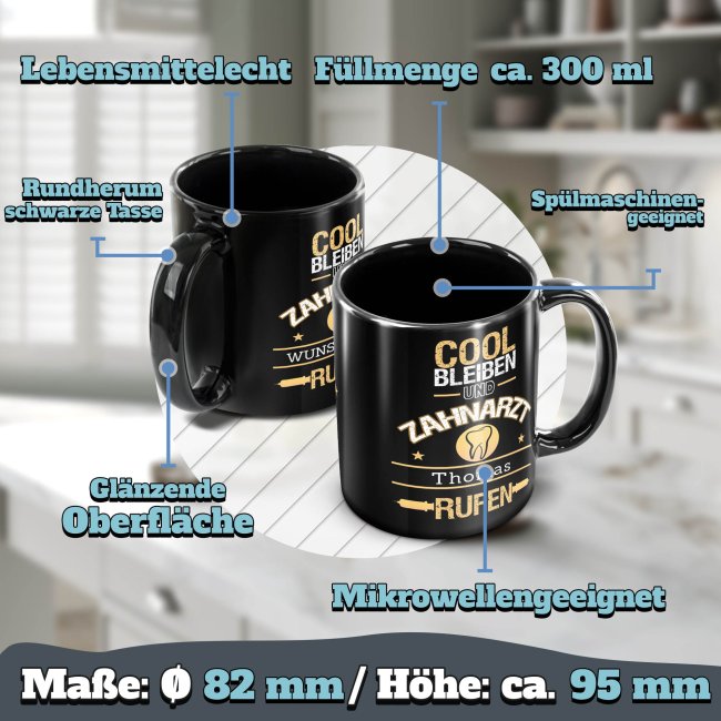 Schwarze Tasse - Zimmermann - Berufe-Tasse mit Name