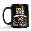 Schwarze Tasse - Zimmermann - Berufe-Tasse mit Name