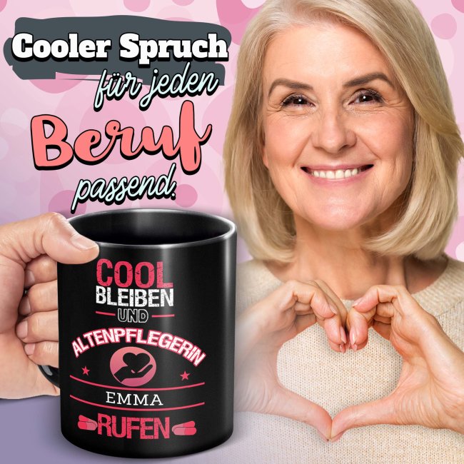 Schwarze Tasse - Altenpflegerin - Berufe-Tasse mit Name