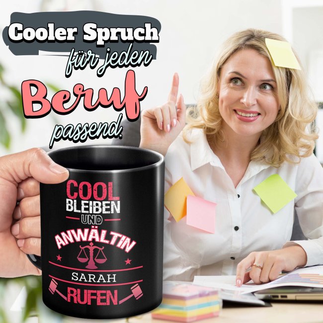 Schwarze Tasse - Anw&auml;ltin - Berufe-Tasse mit Name