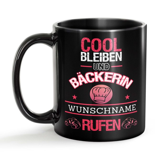 Schwarze Tasse - B&auml;ckerin - Berufe-Tasse mit Name