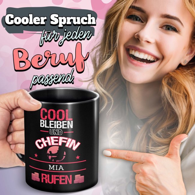 Schwarze Tasse - Chefin - Berufe-Tasse mit Name