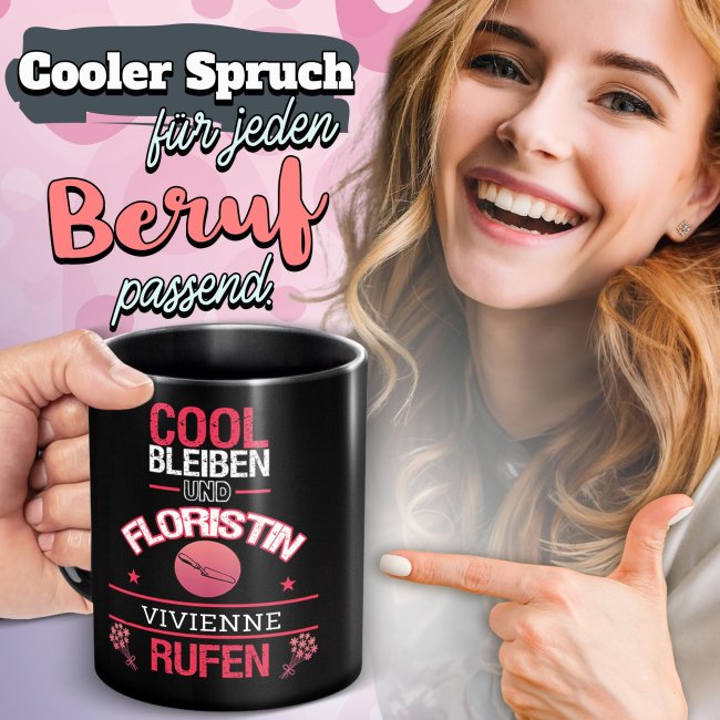 Schwarze Tasse - Floristin - Berufe-Tasse mit Name