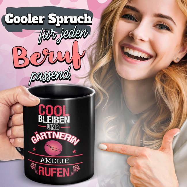 Schwarze Tasse - G&auml;rtnerin - Berufe-Tasse mit Name