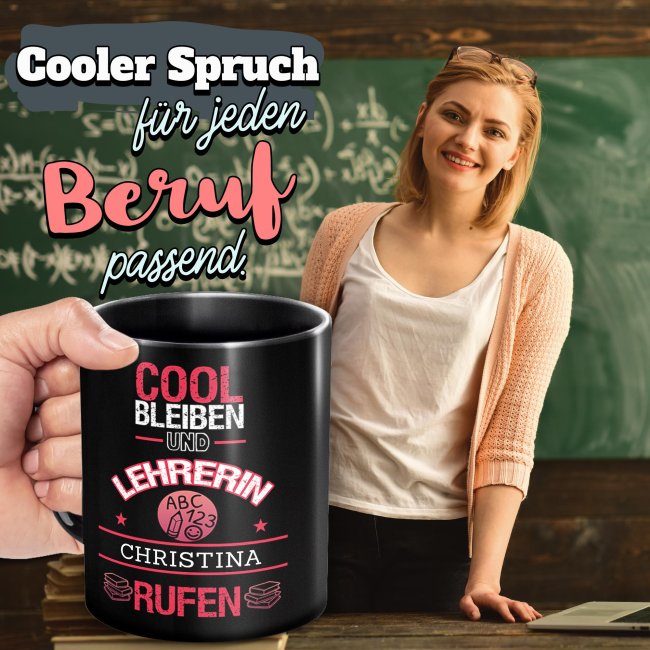 Schwarze Tasse - Lehrerin - Berufe-Tasse mit Name