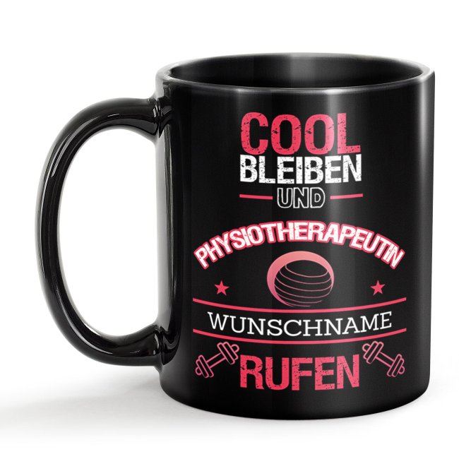 Schwarze Tasse - Physiotherapeutin - Berufe-Tasse mit Name