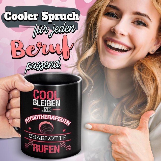 Schwarze Tasse - Physiotherapeutin - Berufe-Tasse mit Name