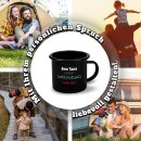 Schwarze Emaille-Tasse selbst gestalten - mit Wunschtext...