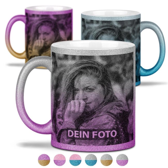 Glitzertasse mit Verlauf - mit Foto selbst gestalten - Verschiedene Farben