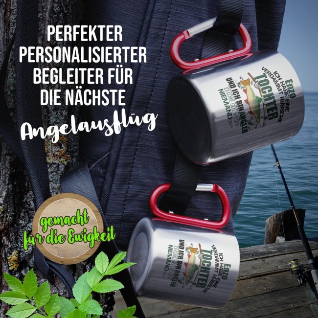 Karabiner Tasse - Angler mit h&uuml;bscher Tochter - mit Name personalisierbar