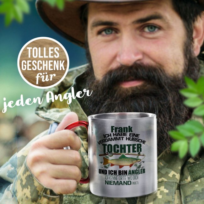 Karabiner Tasse - Angler mit h&uuml;bscher Tochter - mit Name personalisierbar