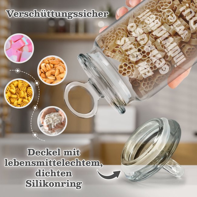 Vorratsdose aus Glas mit Gravur - mit 3 Zeilen selbst gestalten - 550 ml