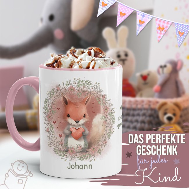 Personalisierte Keramik-Tasse als Geschenk f&uuml;r Kinder - mit 6 s&uuml;&szlig;en Tiermotiven zur Auswahl - mit Name personalisierbar