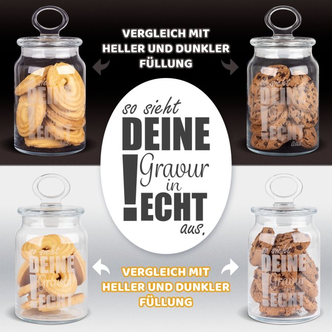 Vorratsdose aus Glas f&uuml;r die weltliebste Oma - mit graviertem Spruch - Verschiedene Gr&ouml;&szlig;en