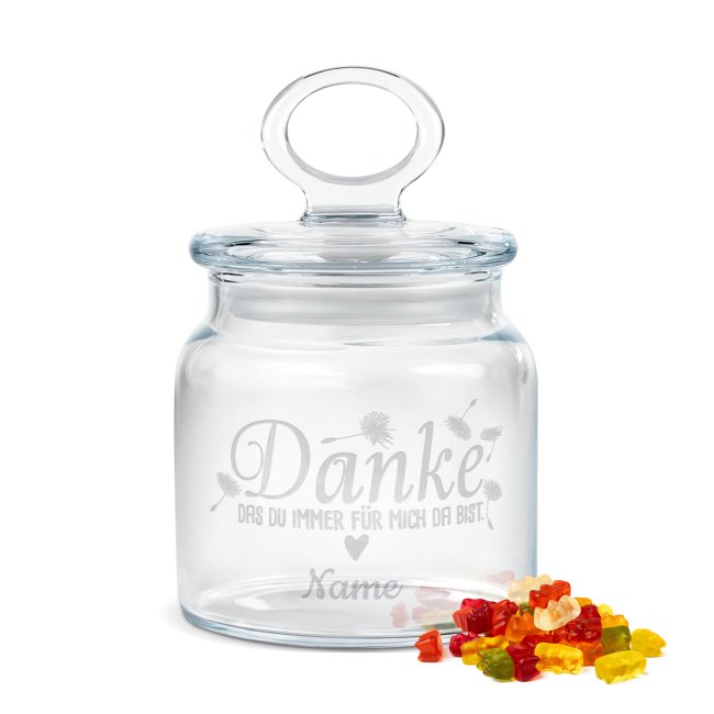 Personalisierte Vorratsdose aus Glas - Danke - mit Name gravieren - 550 ml