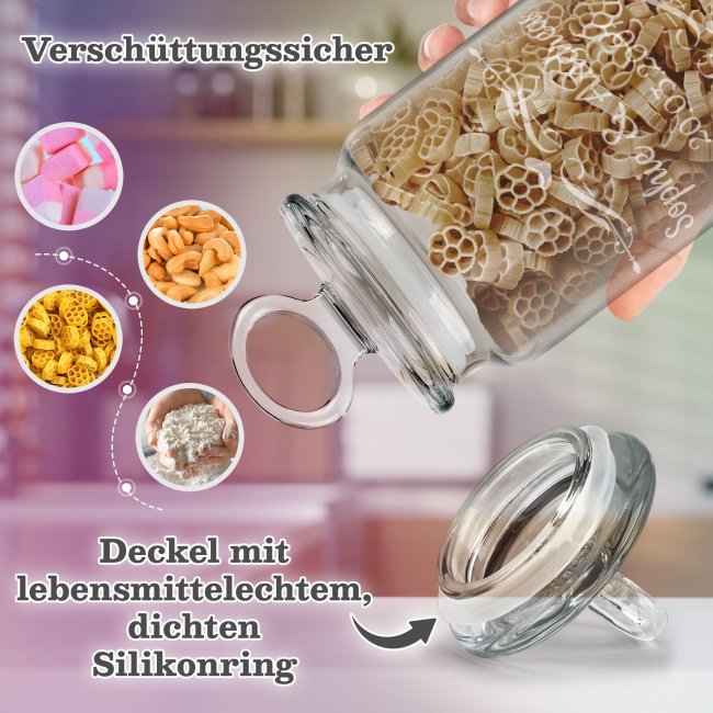 Vorratsdose aus Glas mit Gravur - Herz - mit Namen und Datum personalisieren - Verschiedene Gr&ouml;&szlig;en