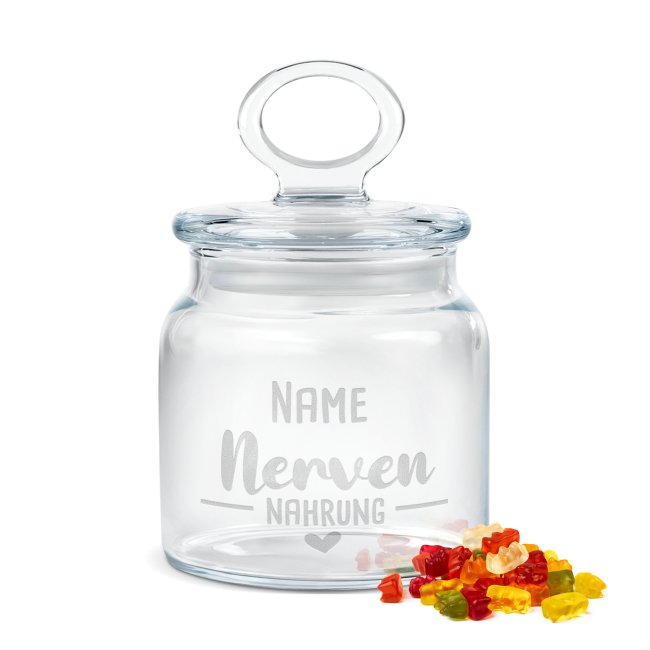 Vorratsdose aus Glas mit Gravur - Nerven Nahrung - mit Name - 550 ml