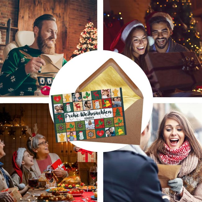 Foto-Puzzle - Frohe Weihnachten - mit Collage acht Fotos - 24 Teile inkl. Umschlag