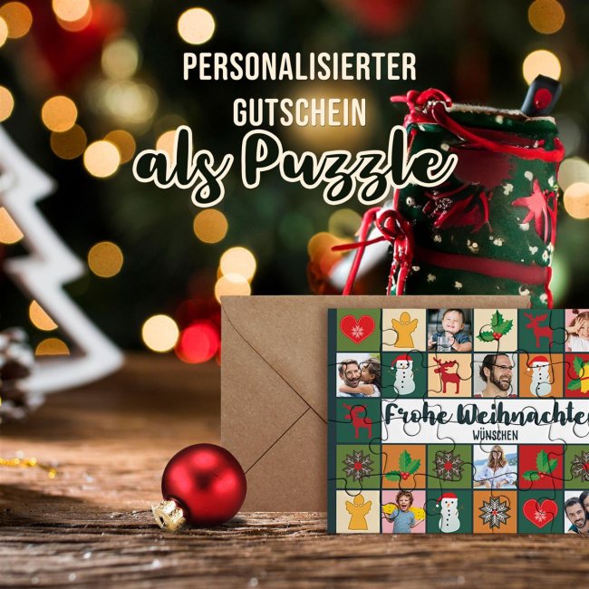 Foto-Puzzle - Frohe Weihnachten - mit Collage acht Fotos - 24 Teile inkl. Umschlag