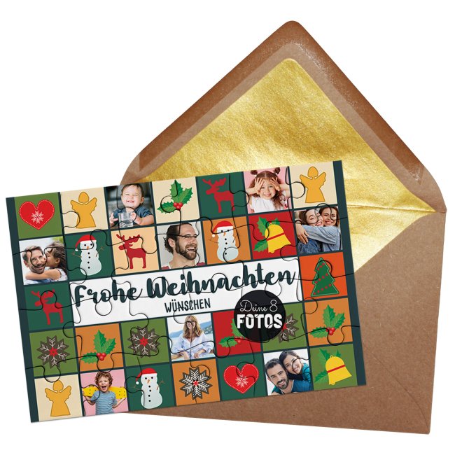 Foto-Puzzle - Frohe Weihnachten - mit Collage acht Fotos - 24 Teile inkl. Umschlag